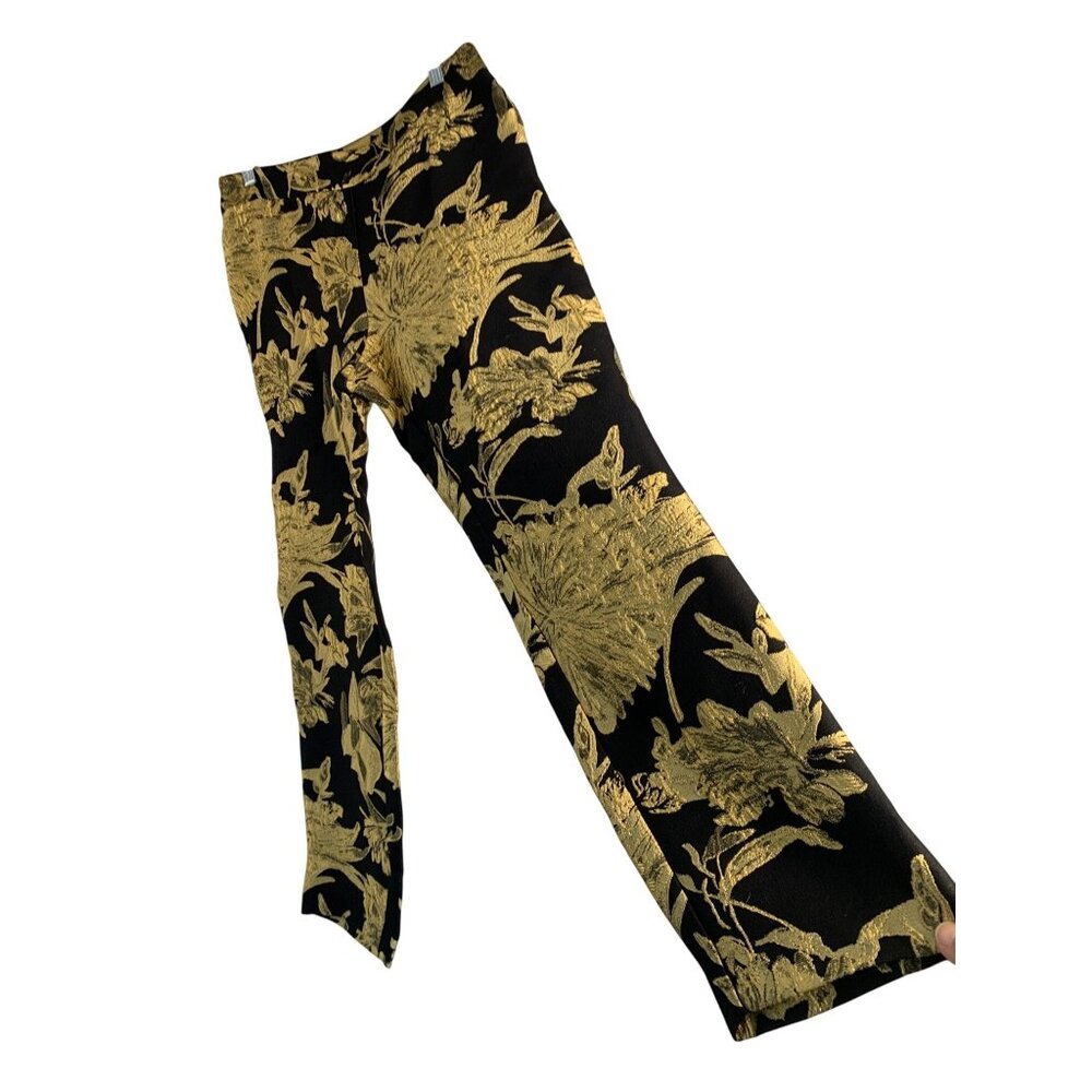 Natori Womens Black & Gold Jacquard Crop Pants Size 8 NWT 8959 $248